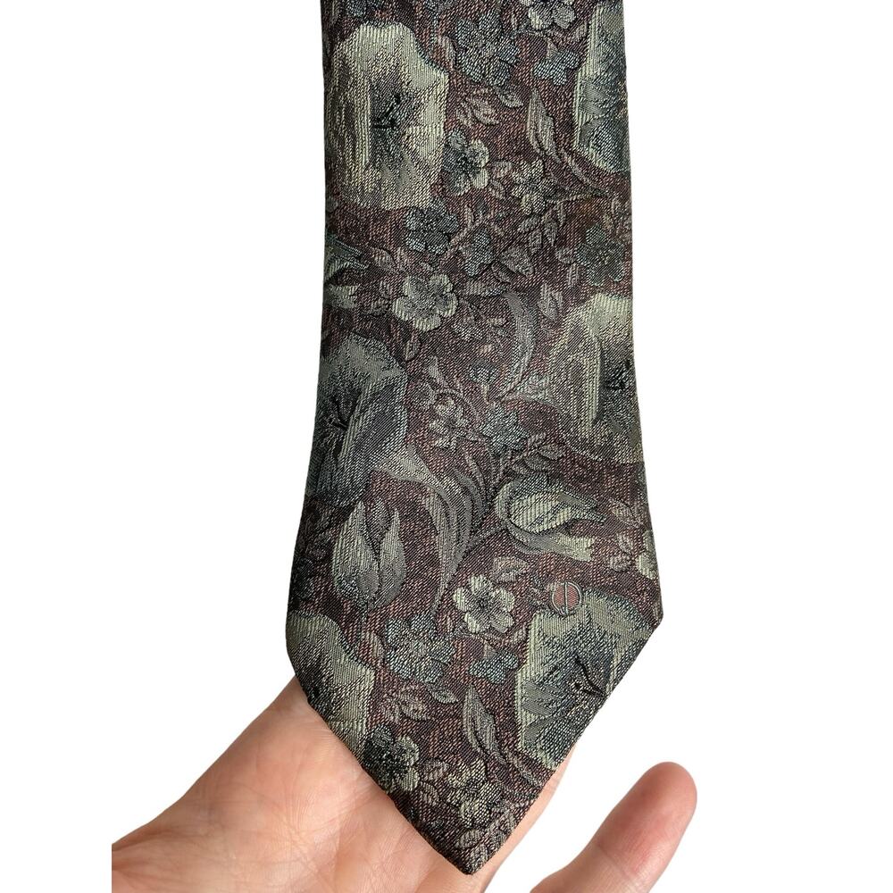 Dunhill Men's Novelty Print Designer Neck Tie Gray Black Made in Italy